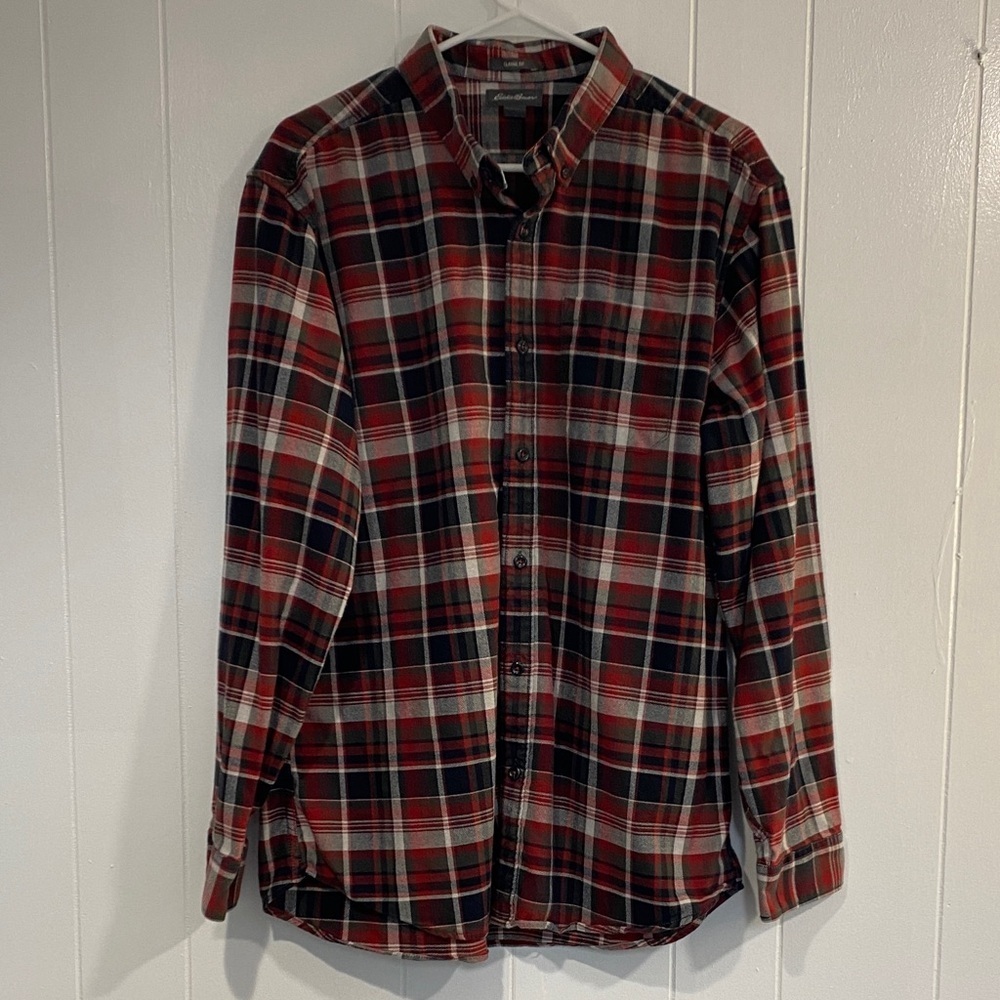 Eddie Bauer Plaid Flannel Shirt Classic Fit Chore Outdoor Fisherman Cotton Large